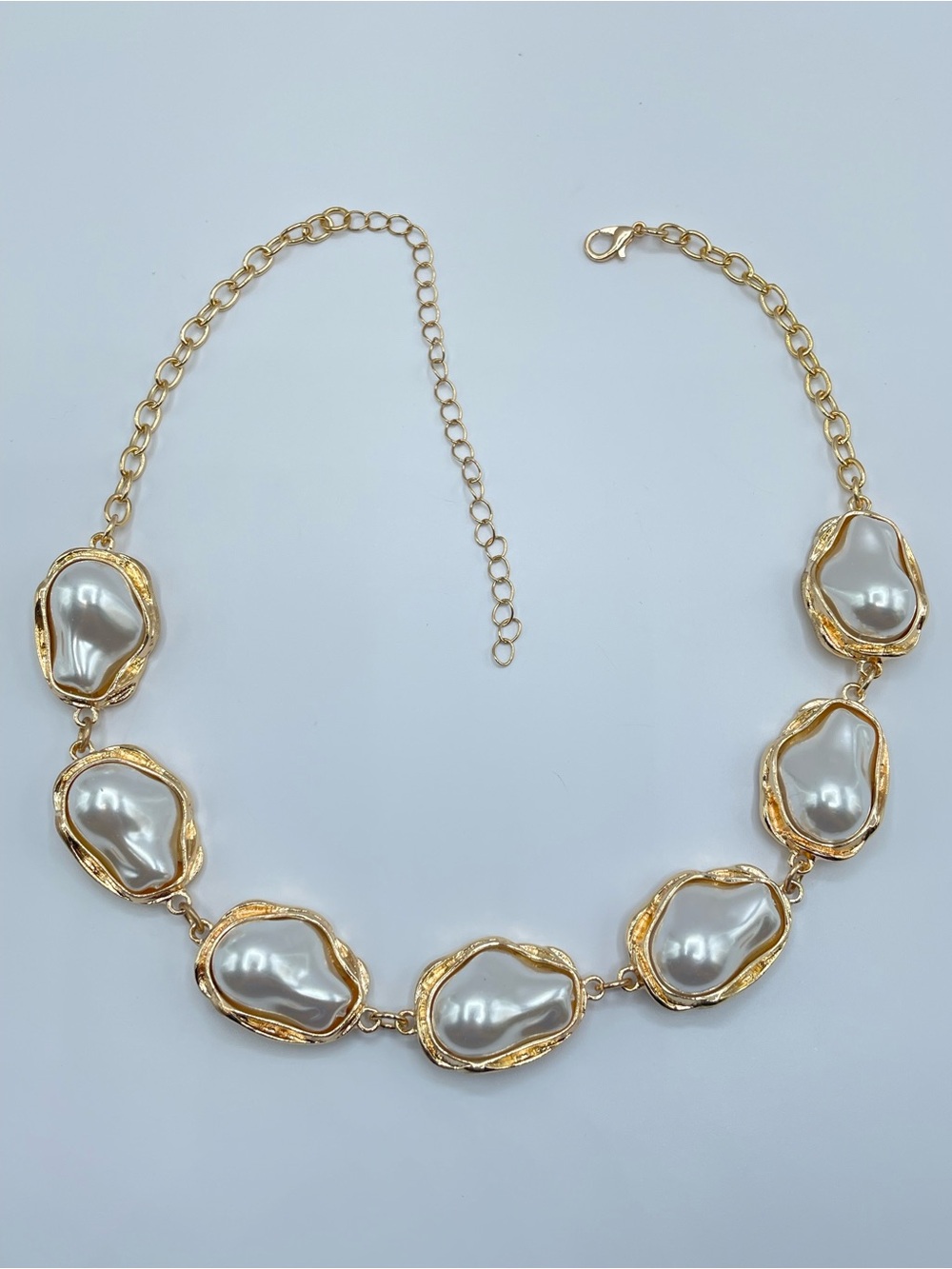 Gold Faux Baroque Pearl Statement Necklace Boho Glam NWOT Modern Glam